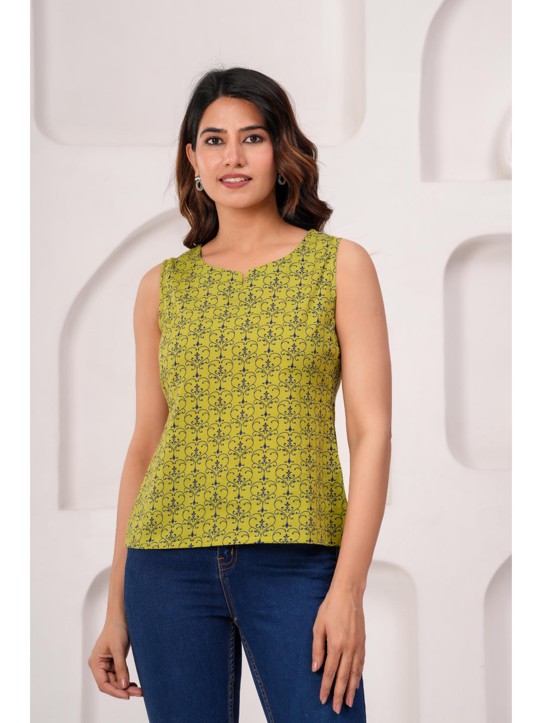 Green Printed Straight Top