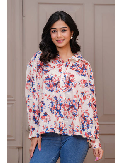 Off White Floral Printed Top