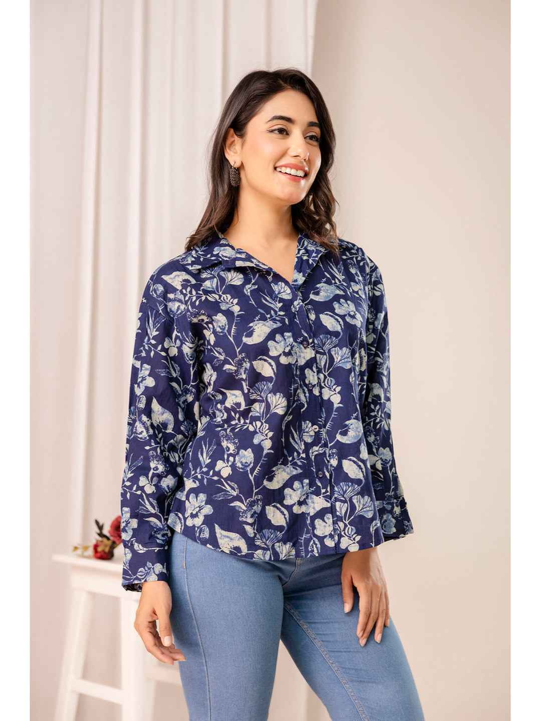 Blue Floral Printed Shirt