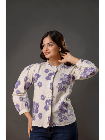 Off White Printed Top