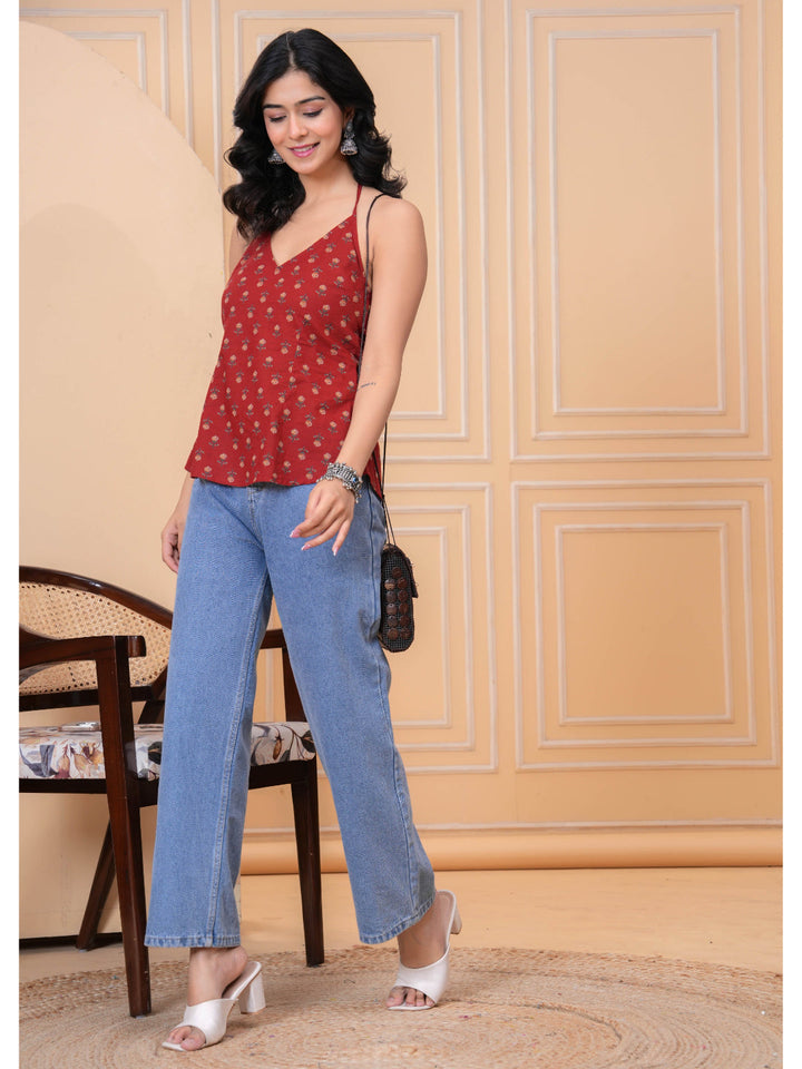 Maroon Printed Top