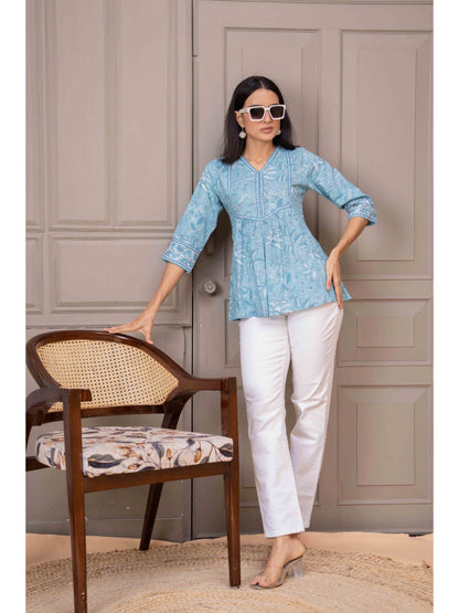 Sky Blue Printed Top