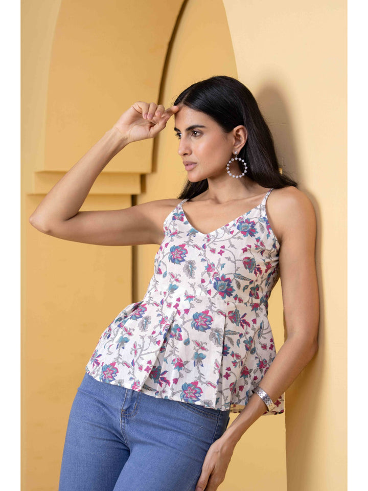 White Printed Sleeveless Top