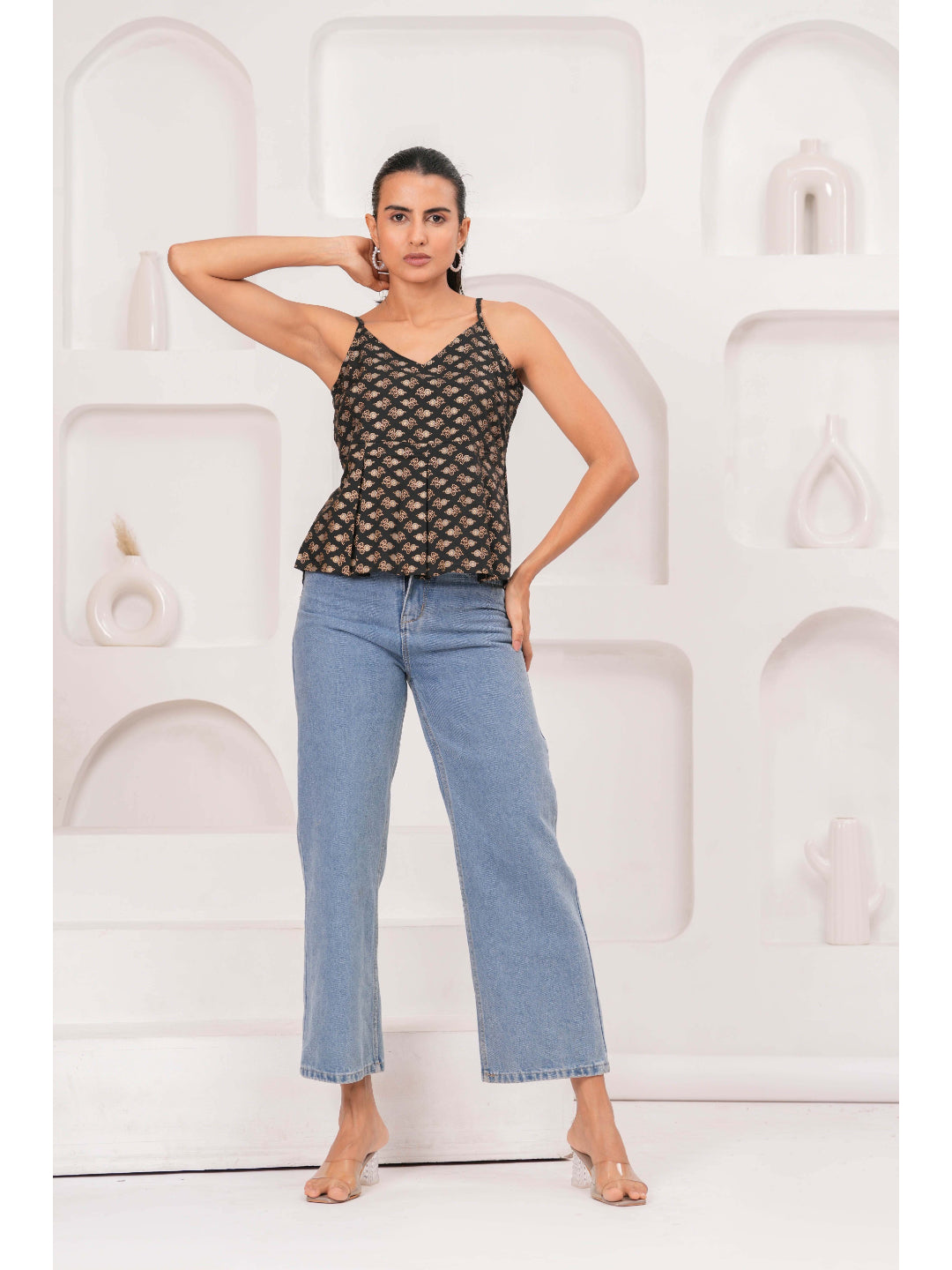 Black Printed Sleeveless Top