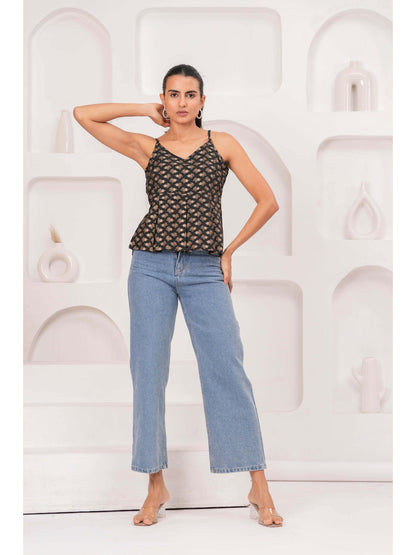 Black Printed Sleeveless Top