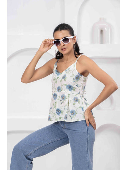 White Printed Sleeveless Top