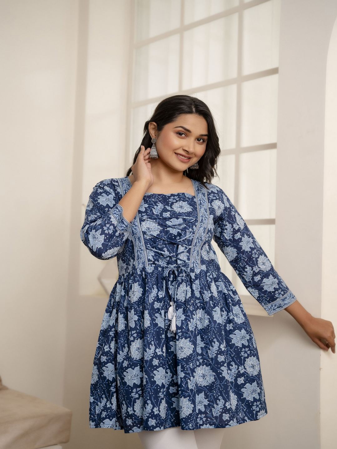 Blue Printed Peplum Tunic