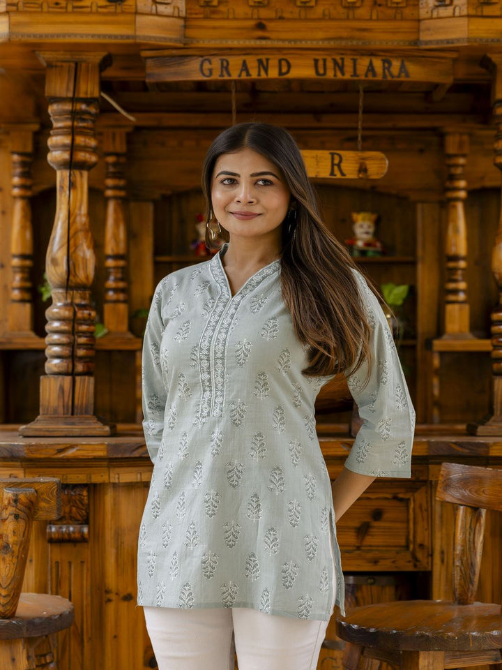 Green Straight V- Neck Tunic