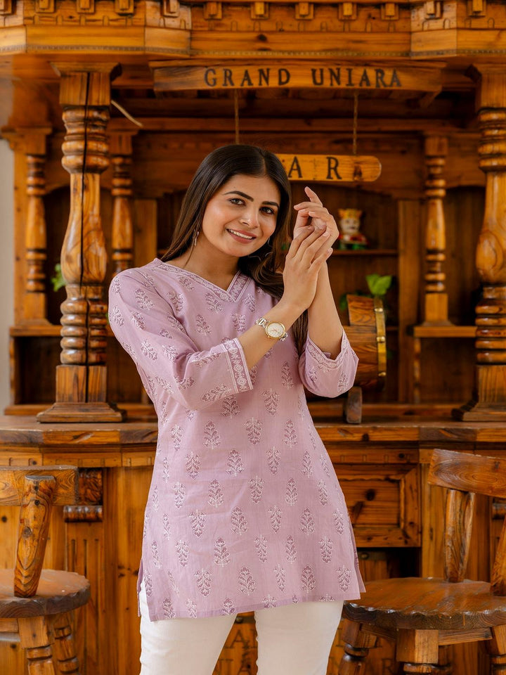 Purple Straight V- Neck Tunic