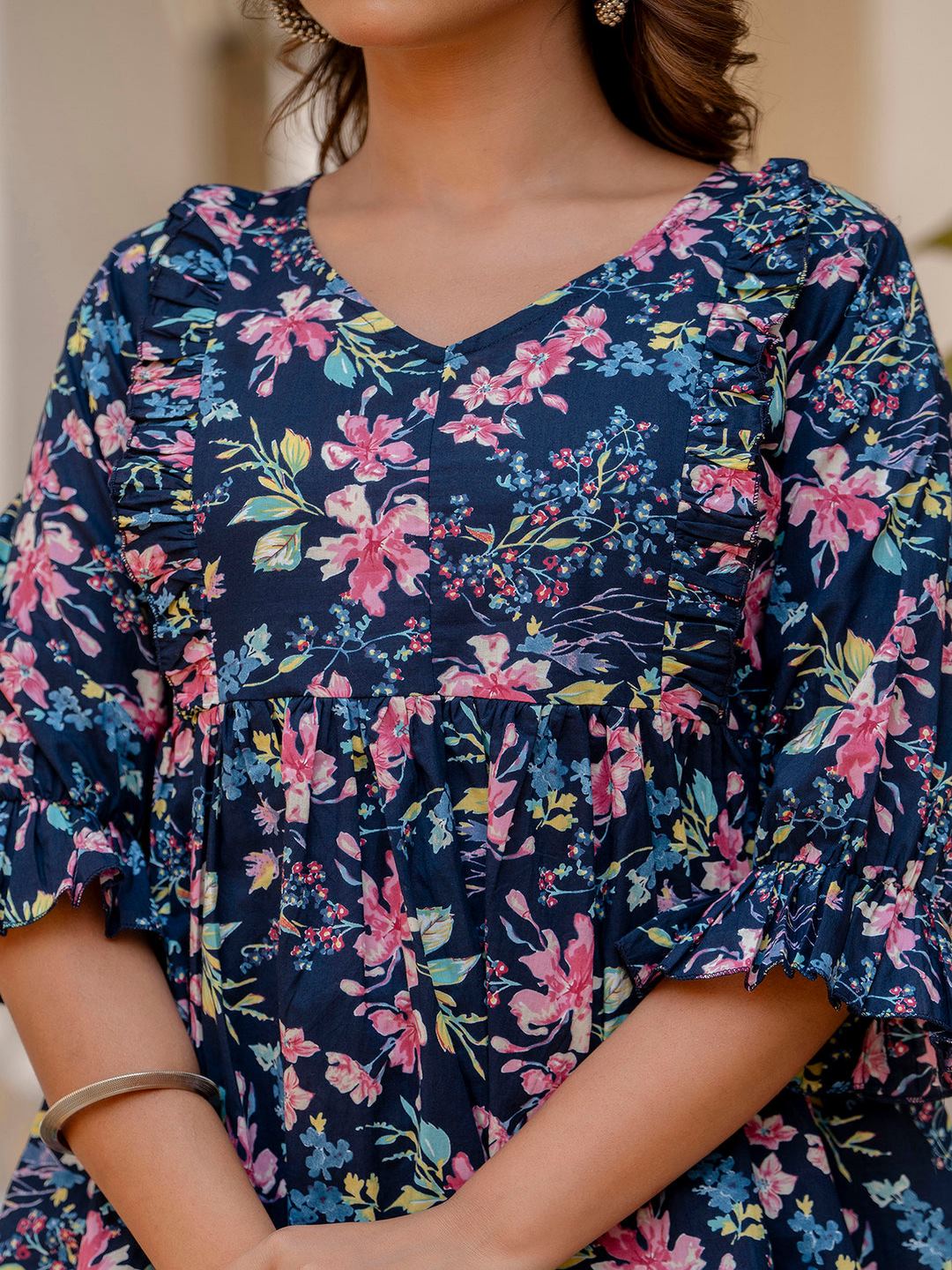 Navy Blue Peplum V- Neck Tunic