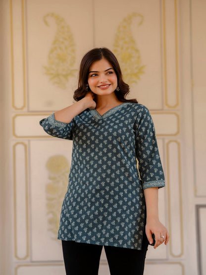 Green Straight V- Neck Tunic