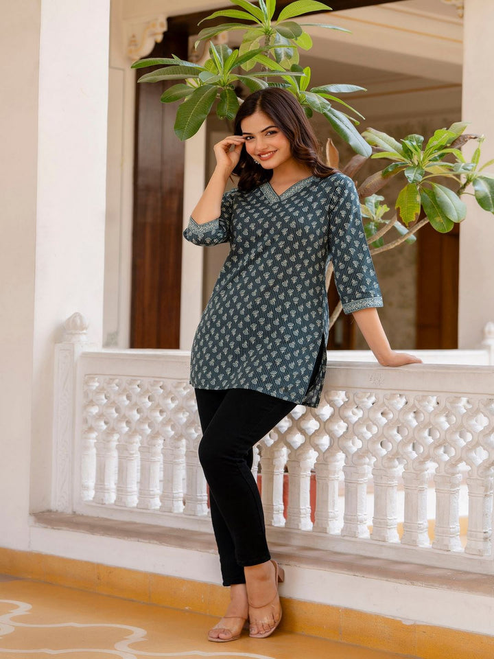 Green Straight V- Neck Tunic