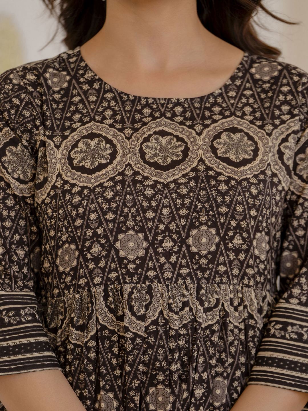 Brown Printed Peplum Tunic