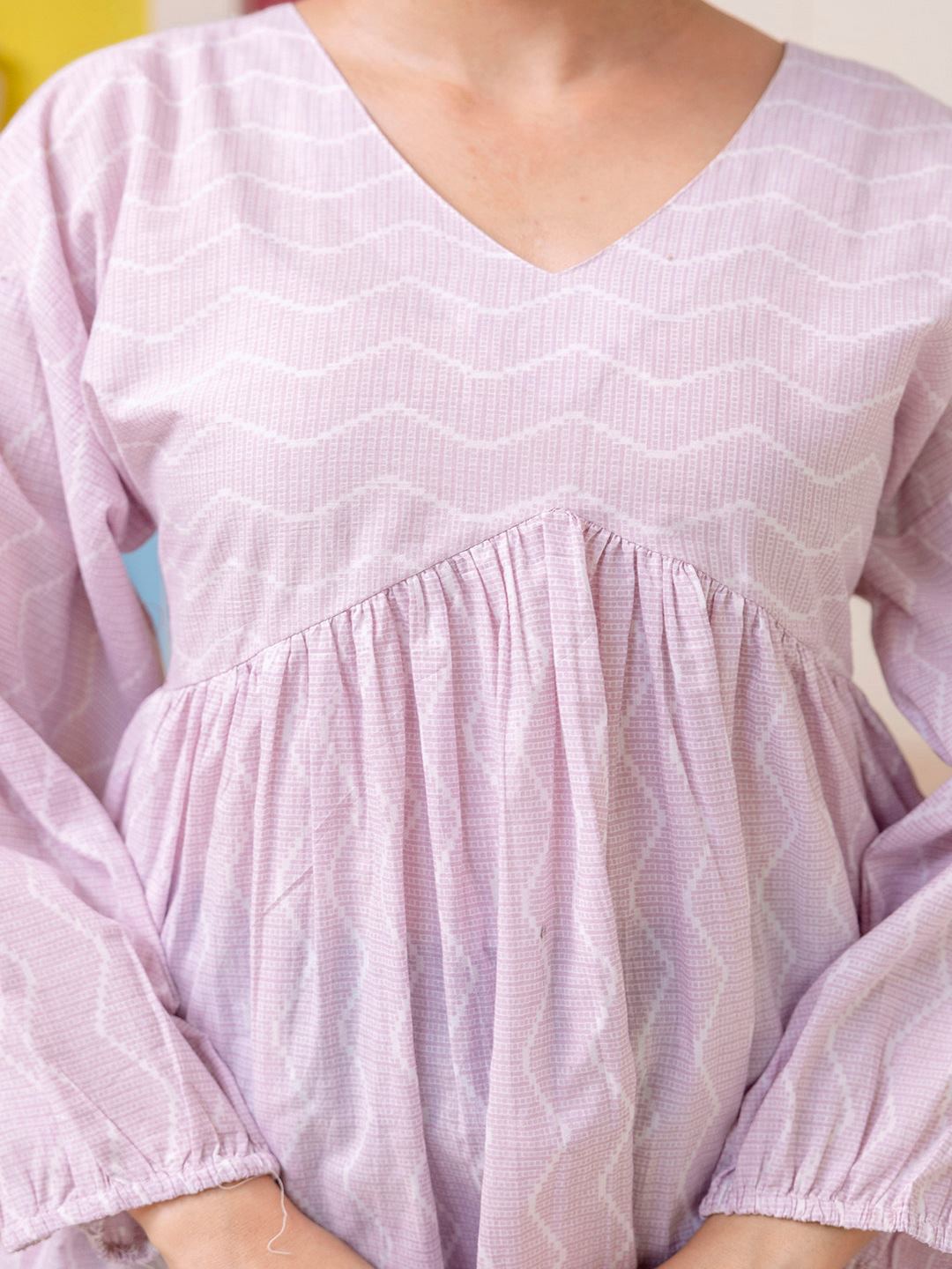 Pink Zig Zag Print V-Neck Peplum Tunic