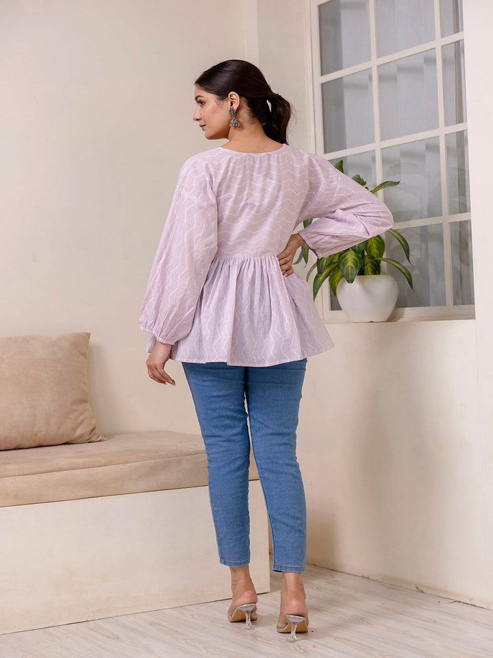 Pink Zig Zag Print V-Neck Peplum Tunic