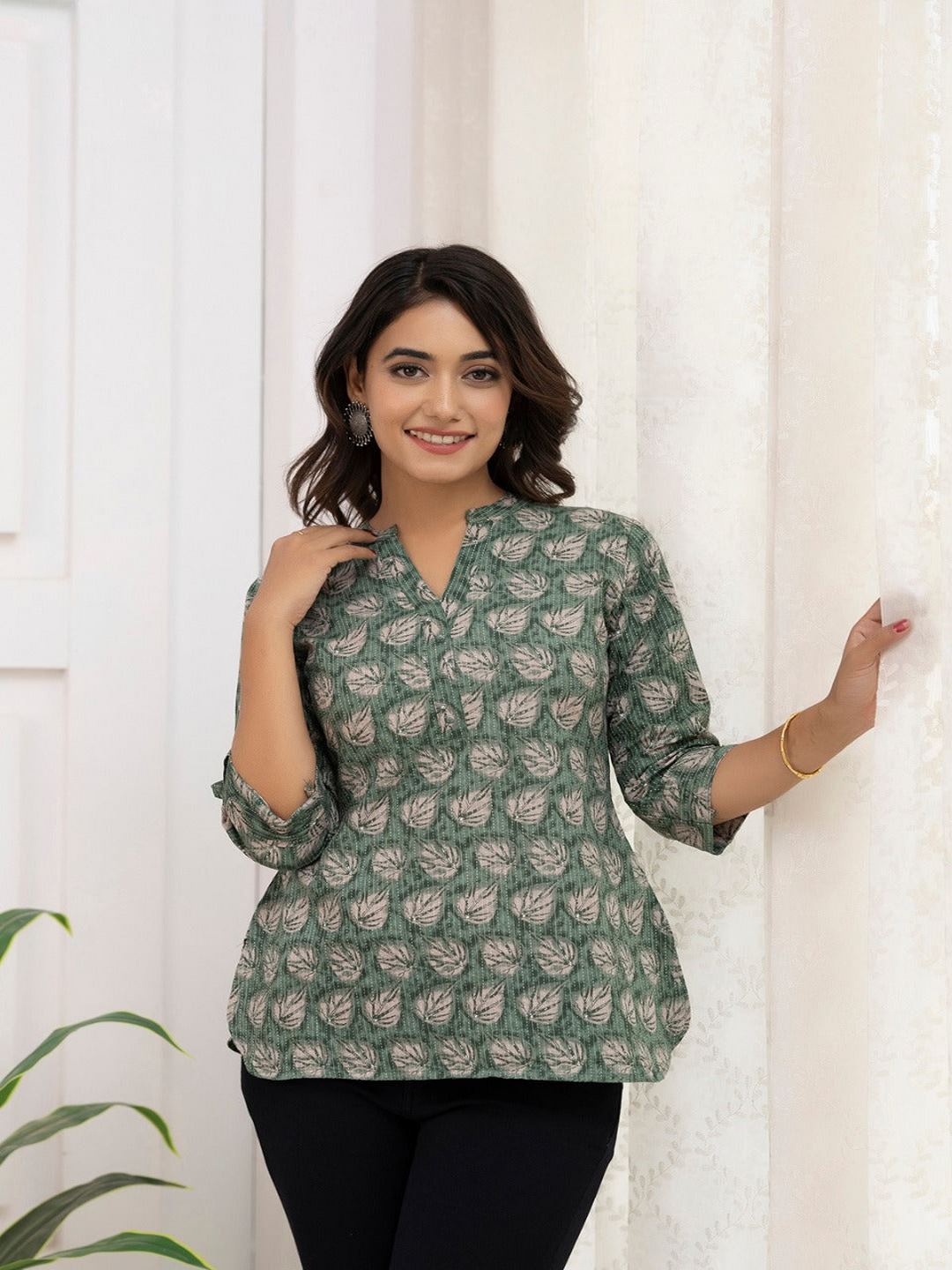 Green Printed Straight Tunic