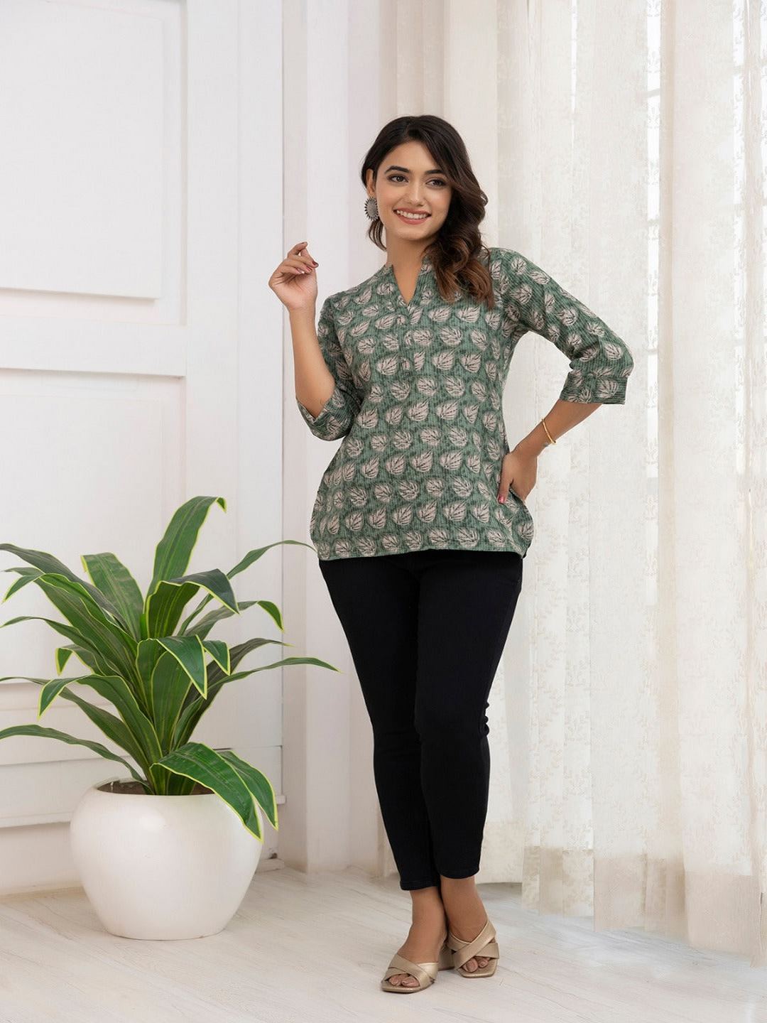 Green Printed Straight Tunic