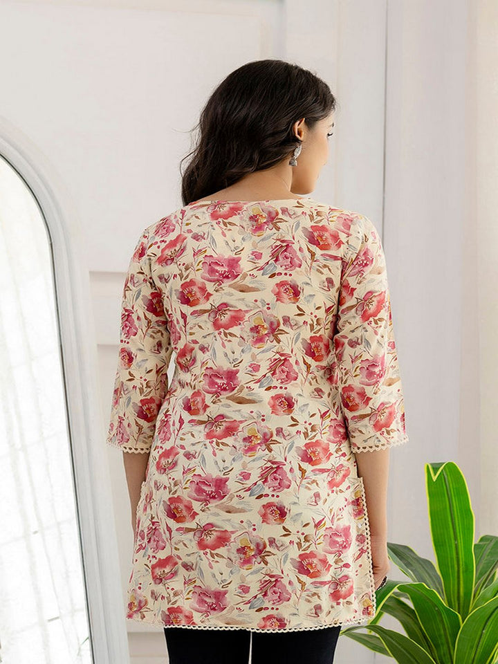 Pink And Off White Printed Straight Tunic