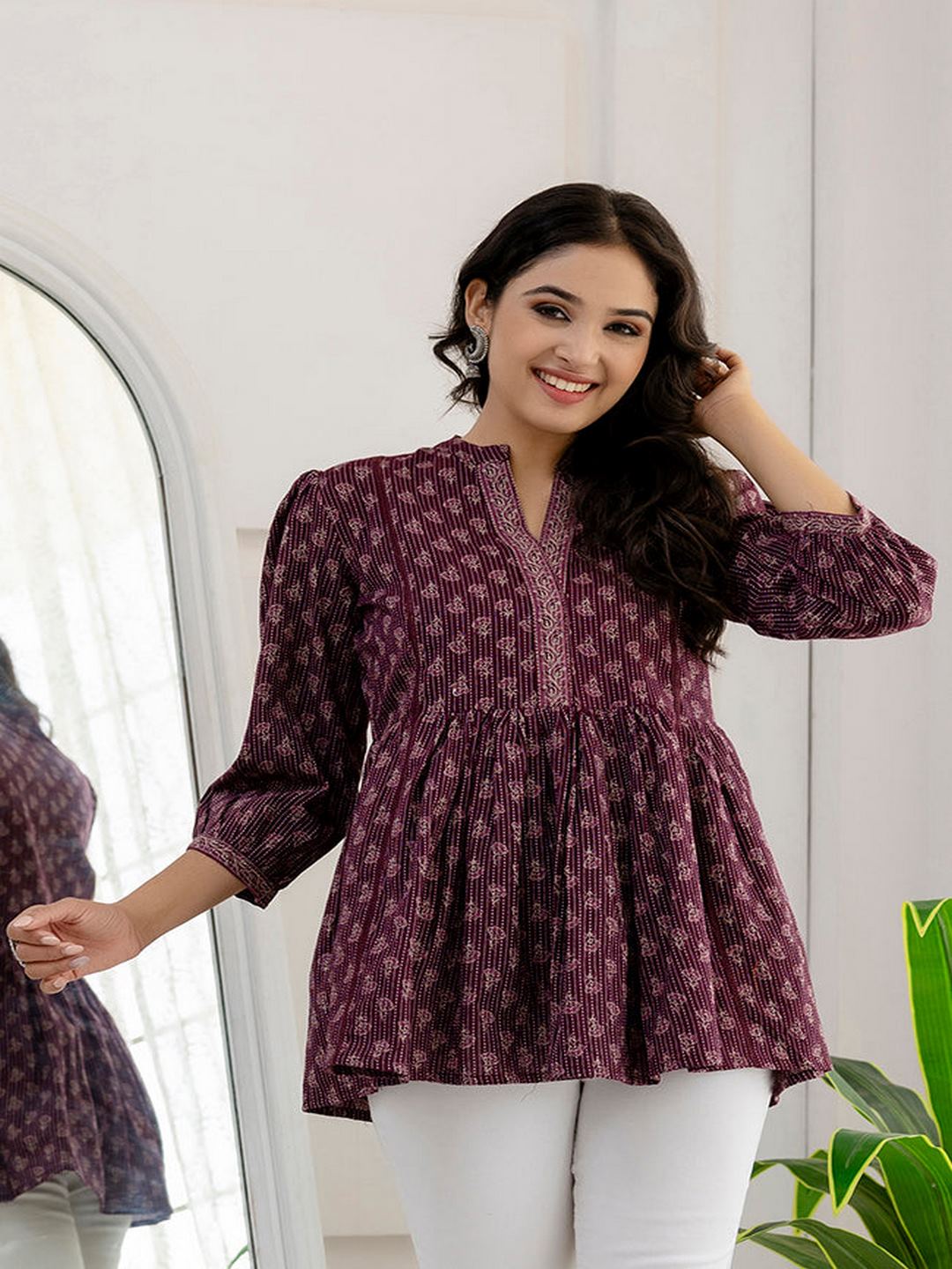 Purple Printed Peplum Tunic