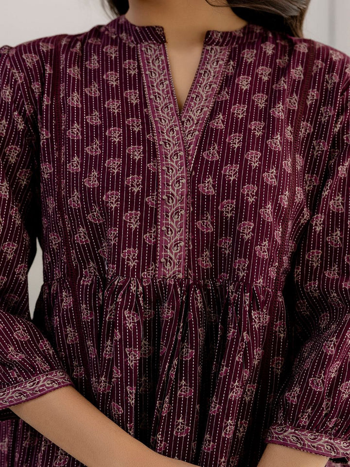 Purple Printed Peplum Tunic