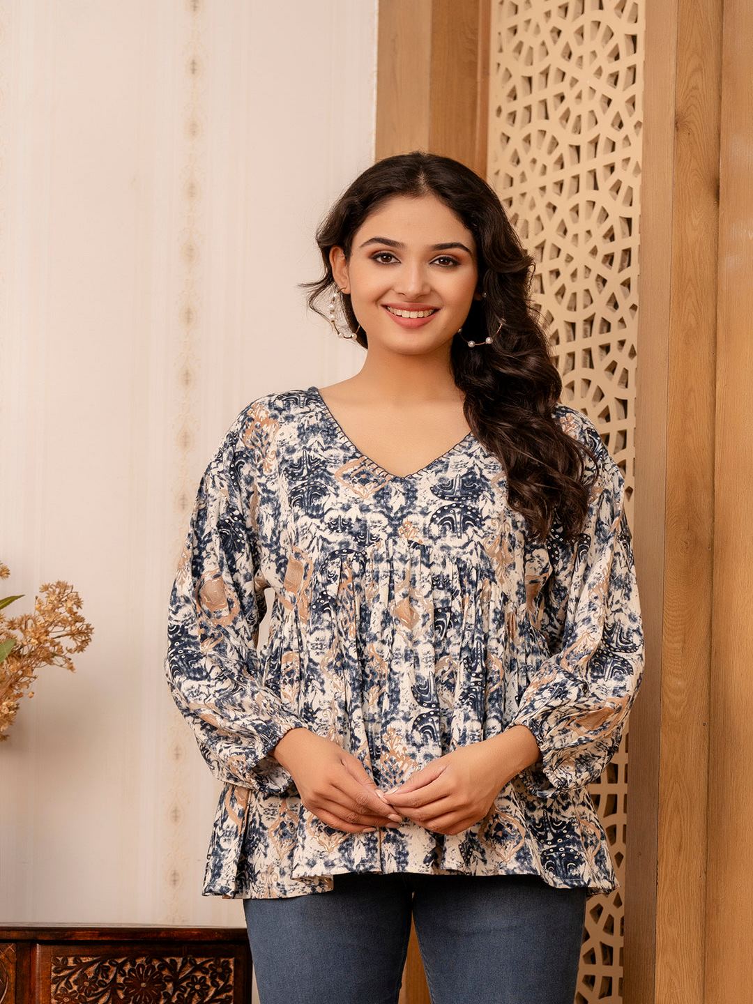 Blue Printed Peplum Tunic