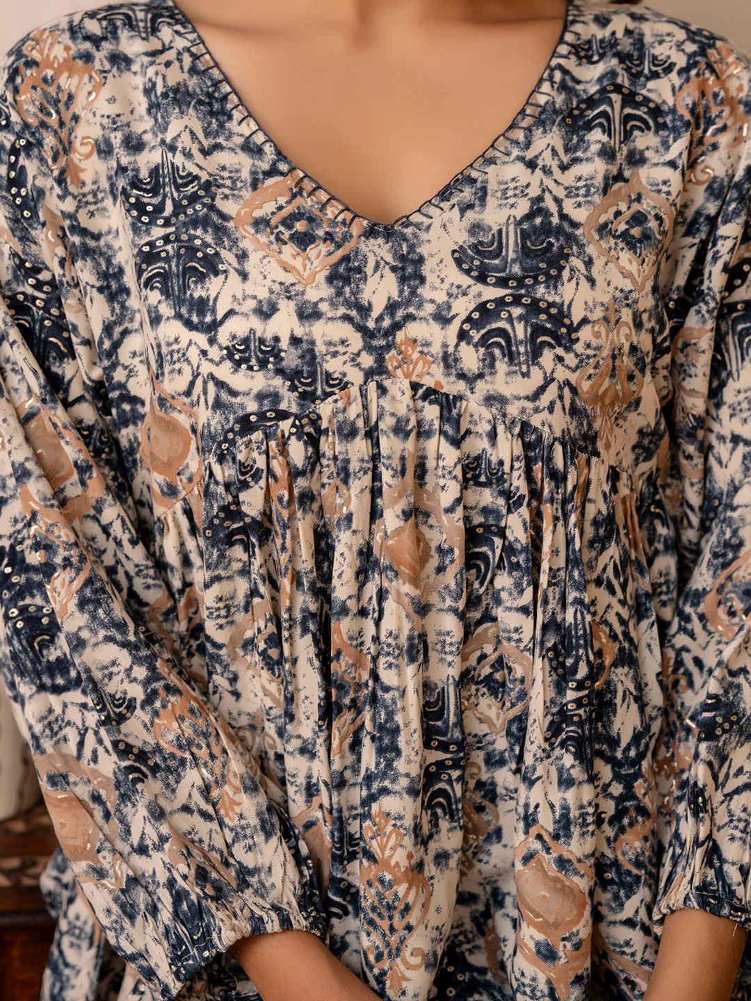 Blue Printed Peplum Tunic