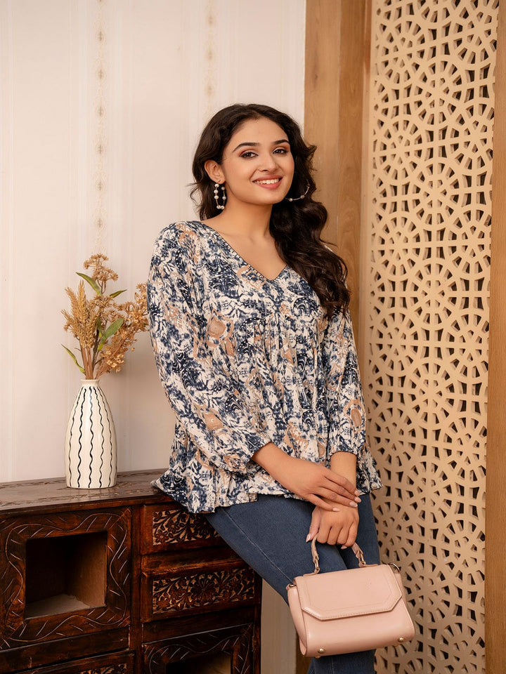 Blue Printed Peplum Tunic