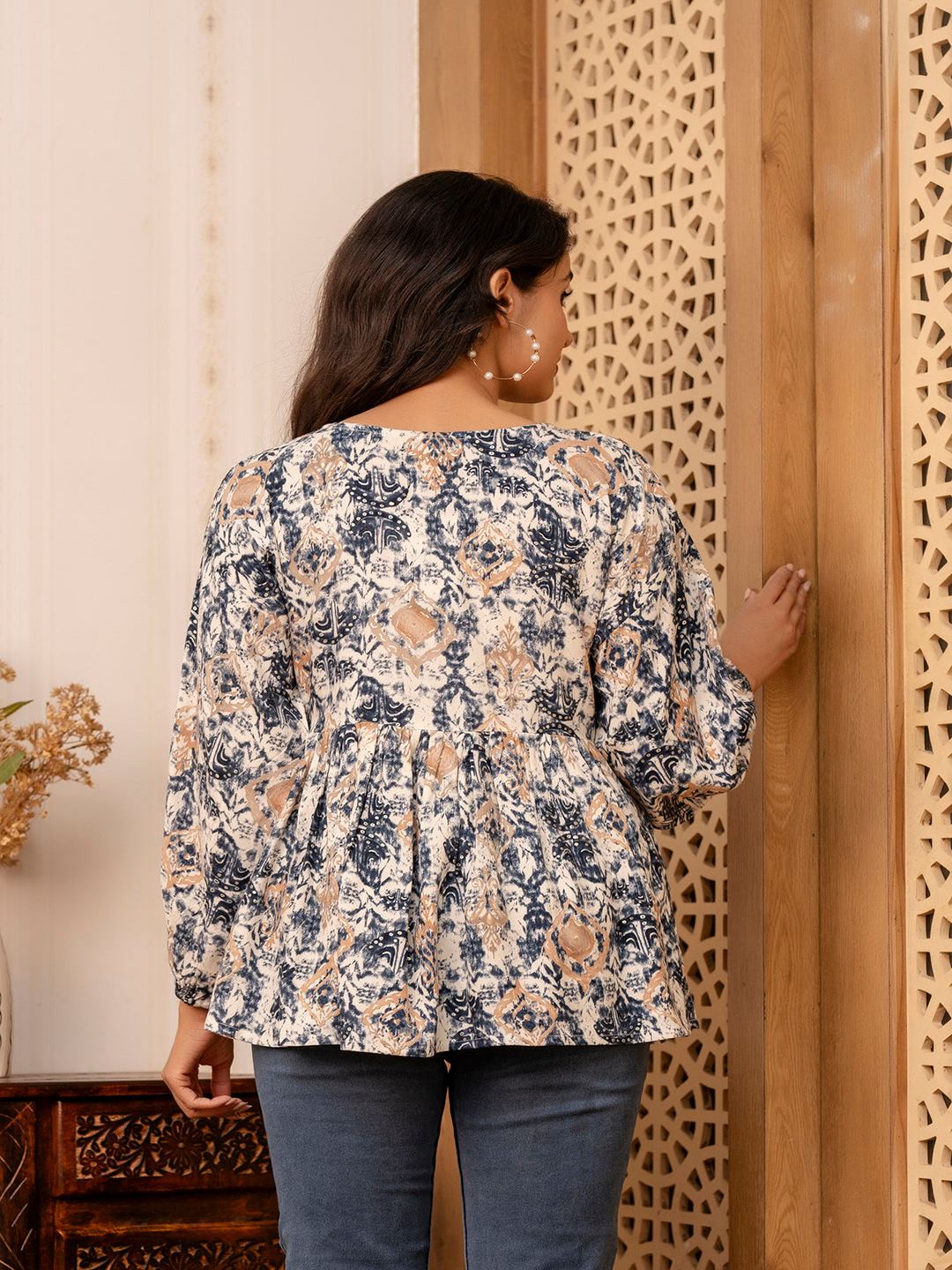 Blue Printed Peplum Tunic