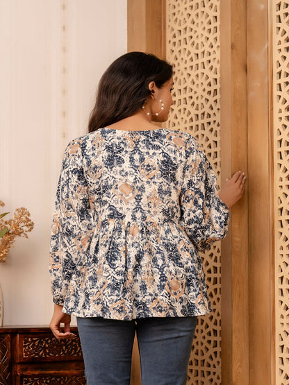 Blue Printed Peplum Tunic