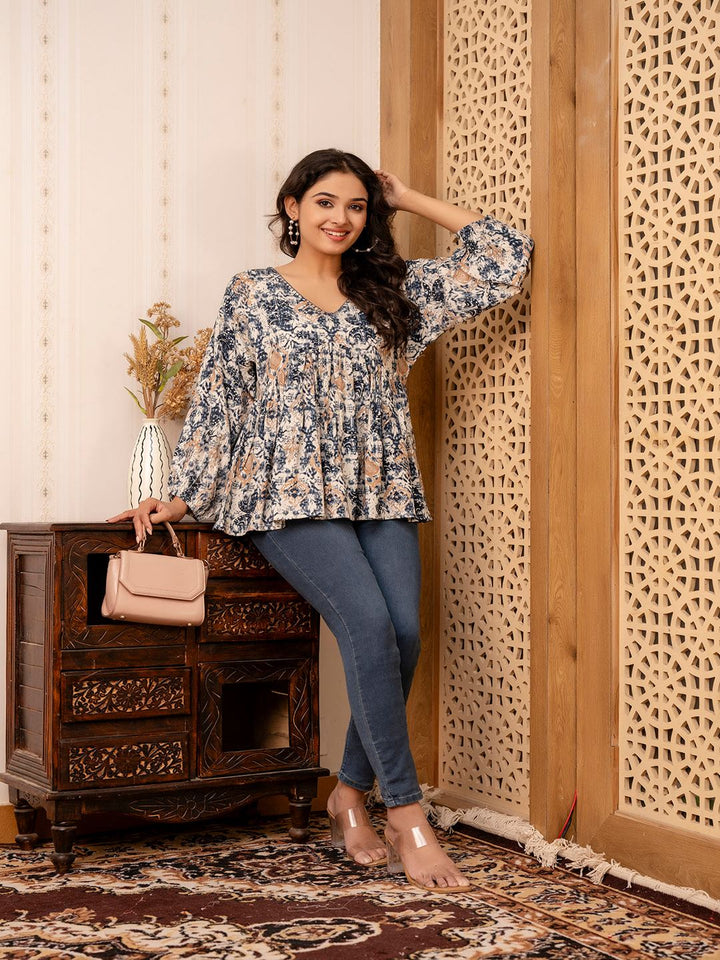 Blue Printed Peplum Tunic