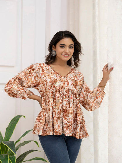 Rust Printed Peplum Tunic