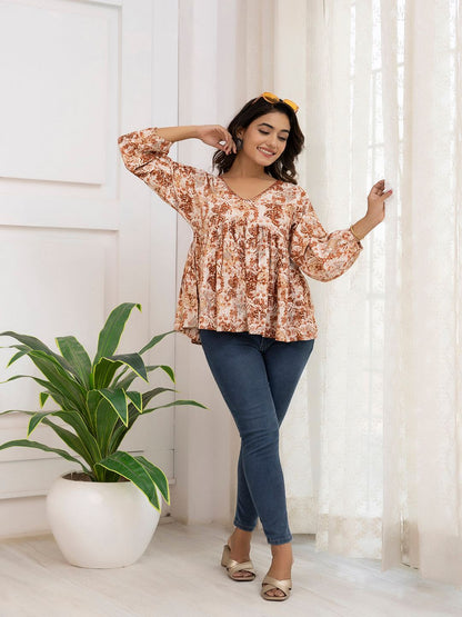 Rust Printed Peplum Tunic