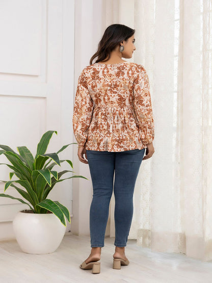 Rust Printed Peplum Tunic