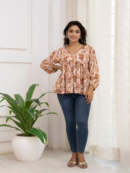 Rust Printed Peplum Tunic