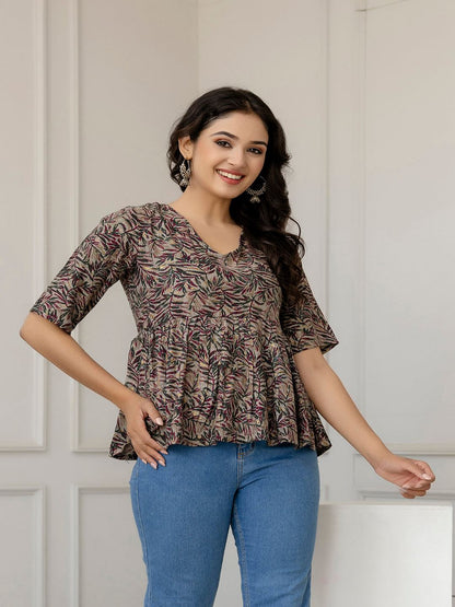 Multi Printed Peplum Tunic