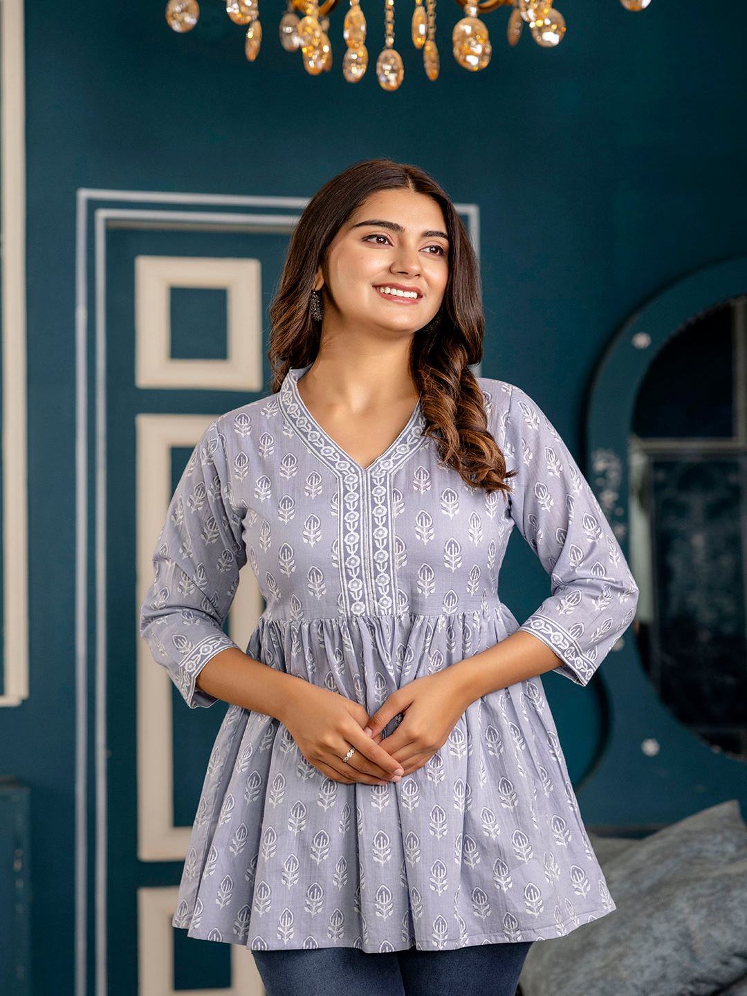 Blue Printed Peplum Tunic