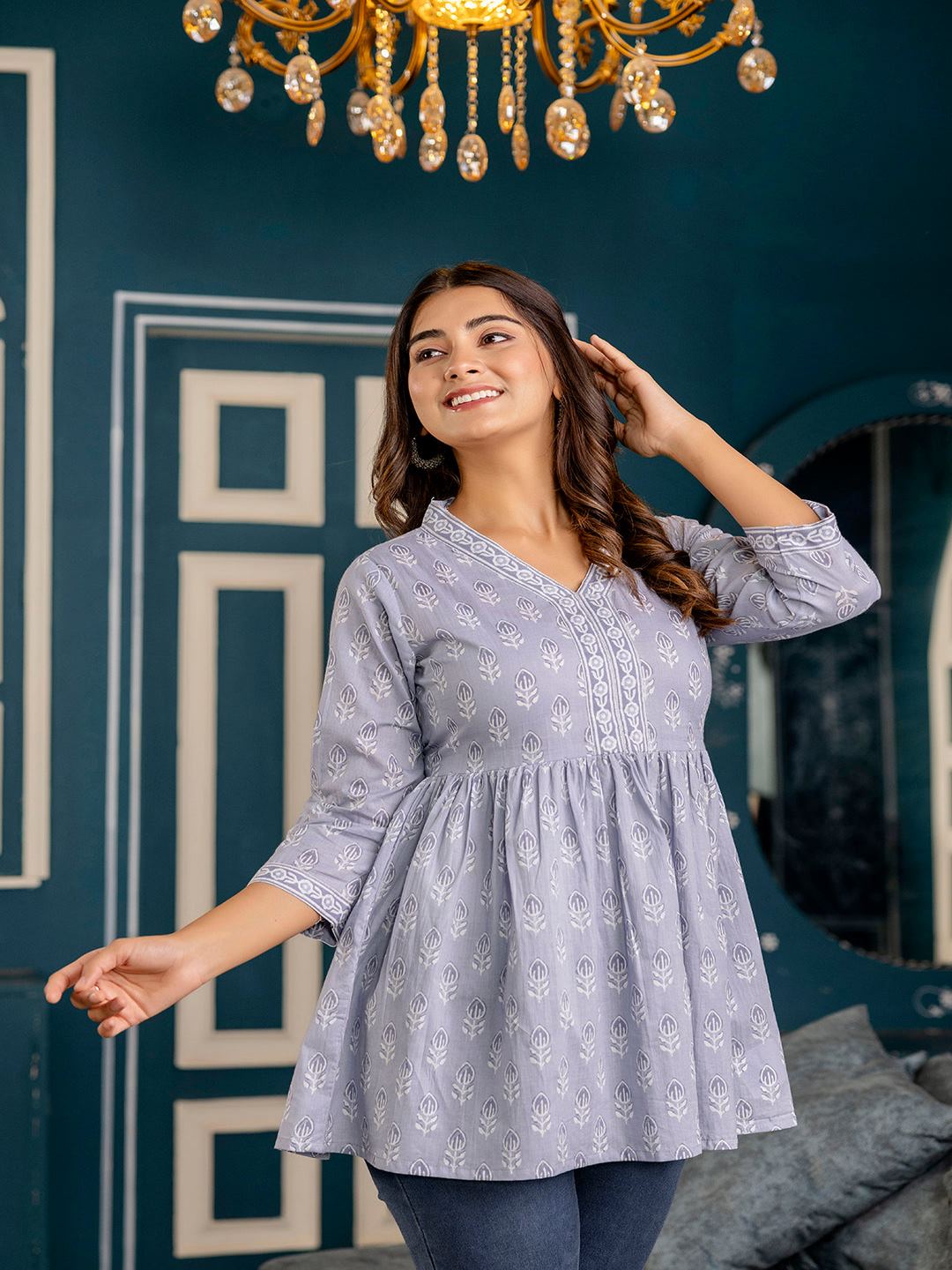 Blue Printed Peplum Tunic