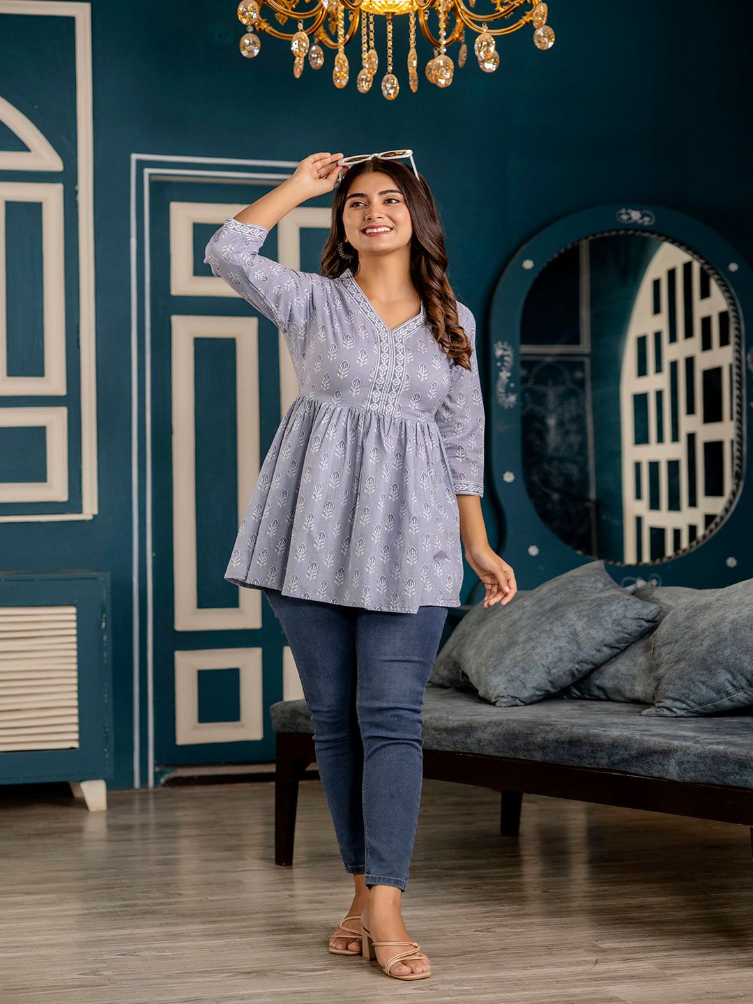 Blue Printed Peplum Tunic