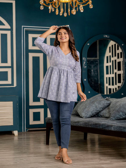 Blue Printed Peplum Tunic