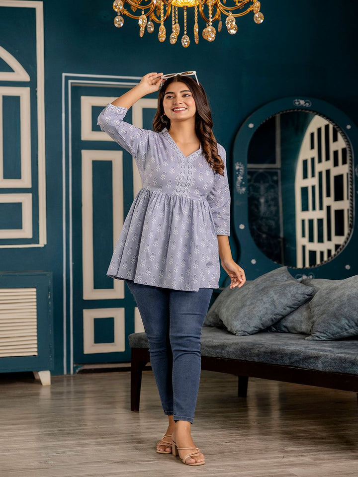 Blue Printed Peplum Tunic