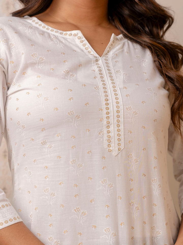 White Printed Straight Tunic