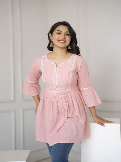 Pink Embroidered Peplum Tunic