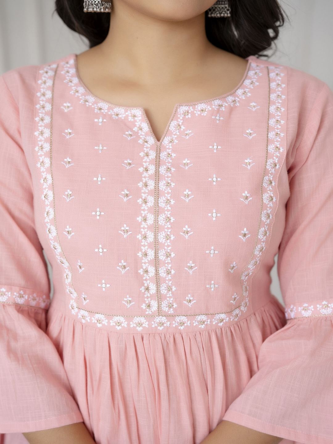 Pink Embroidered Peplum Tunic