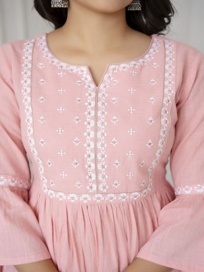 Pink Embroidered Peplum Tunic