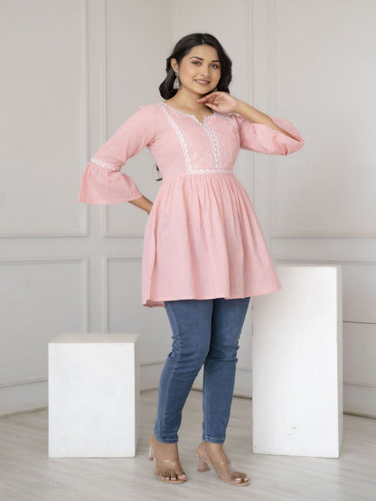 Pink Embroidered Peplum Tunic