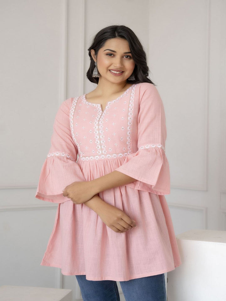 Pink Embroidered Peplum Tunic