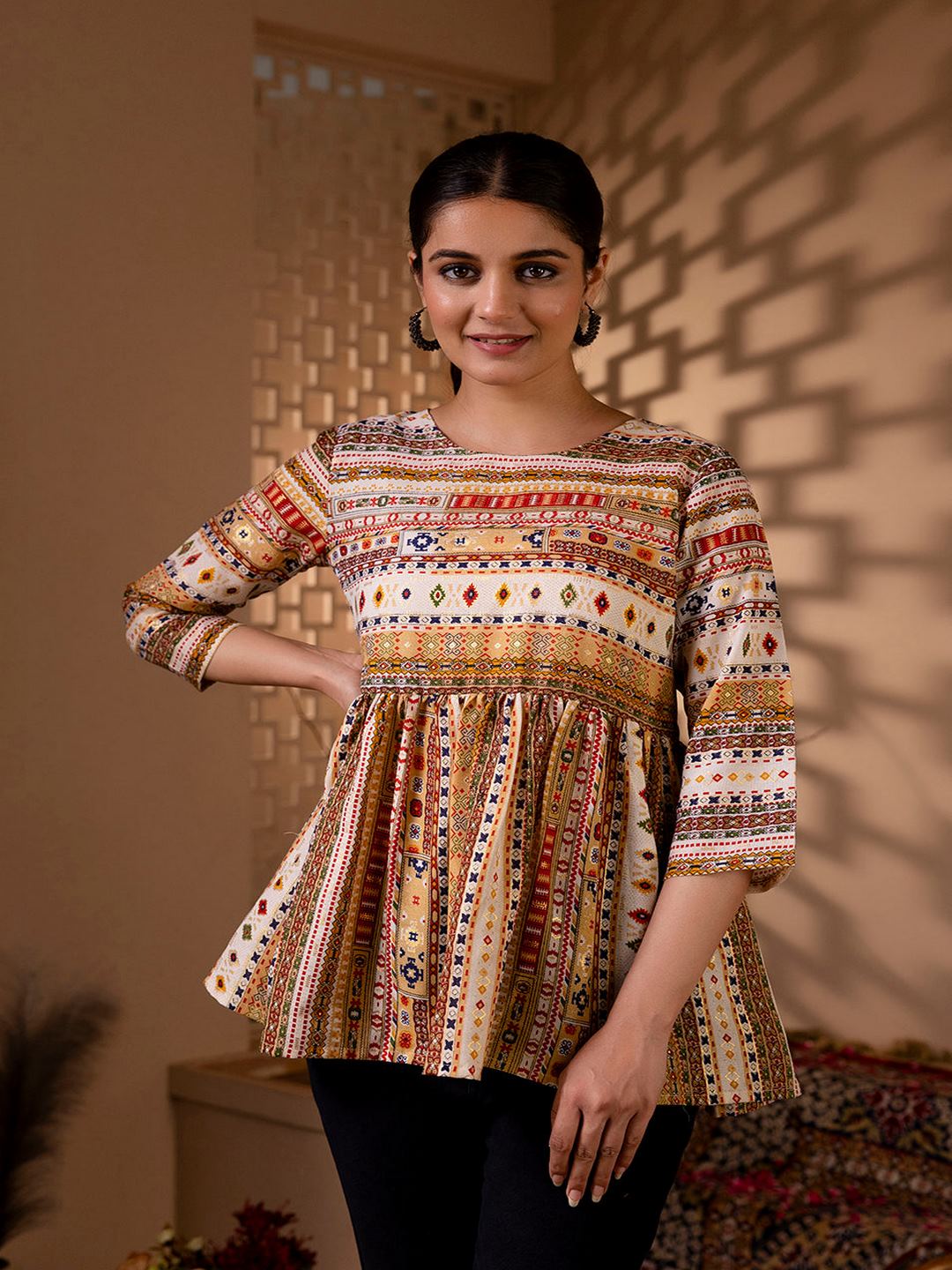 Multi Printed Peplum Tunic