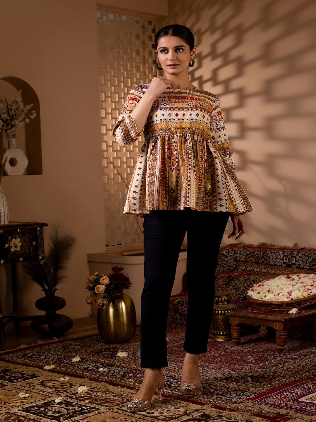 Multi Printed Peplum Tunic