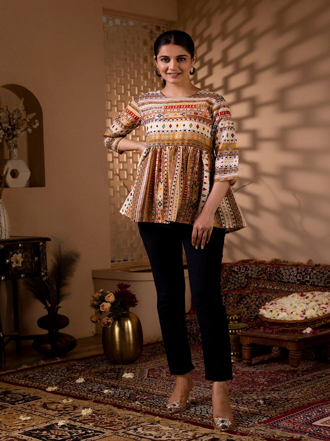 Multi Printed Peplum Tunic