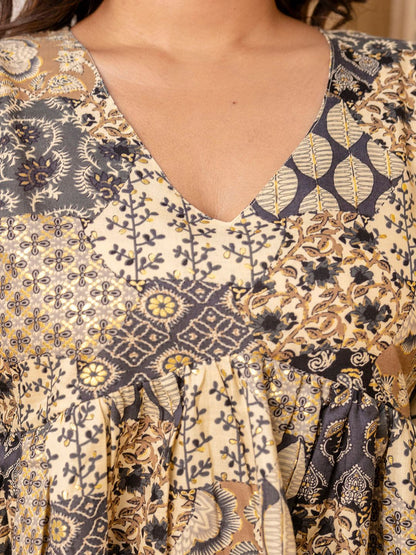 Black Printed Peplum Tunic